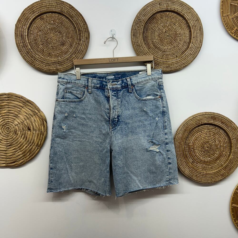 Old Navy Blue Distressed Cut Off Button Fly Sky Hi Short Denim Jean Shorts 14